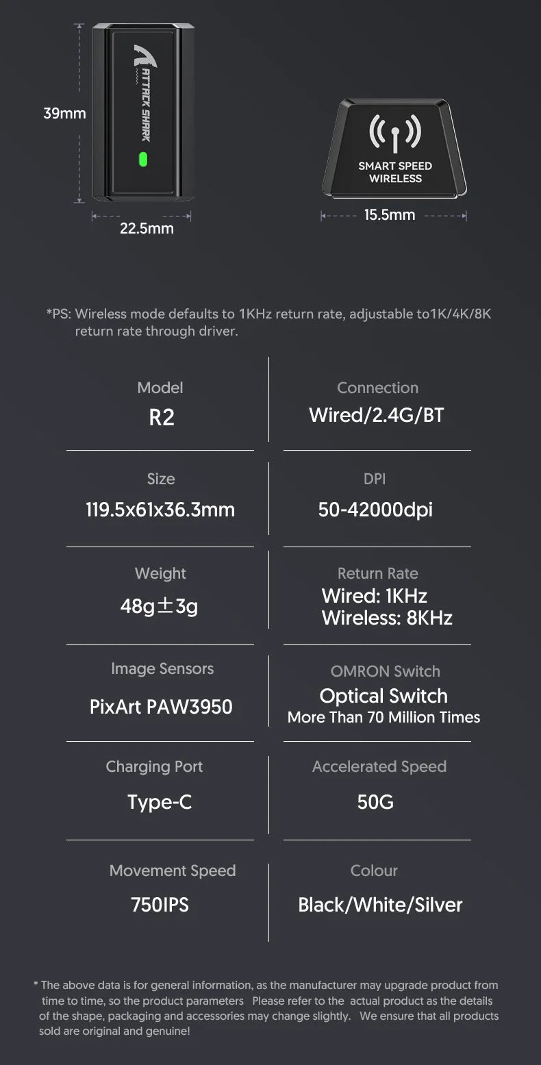 Attack Shark R2 Magnesium Alloy Wireless Mouse