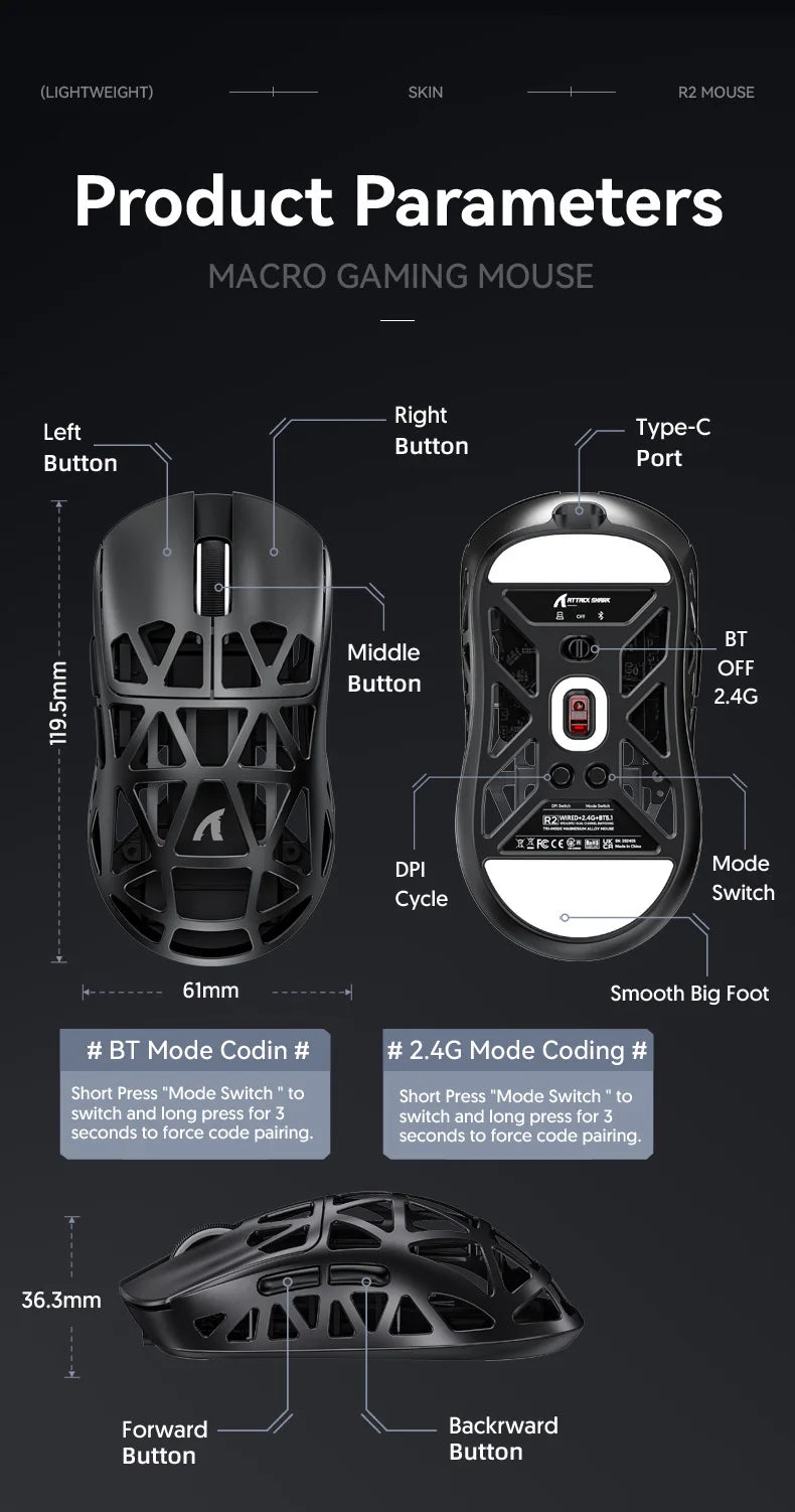 Attack Shark R2 Magnesium Alloy Wireless Mouse