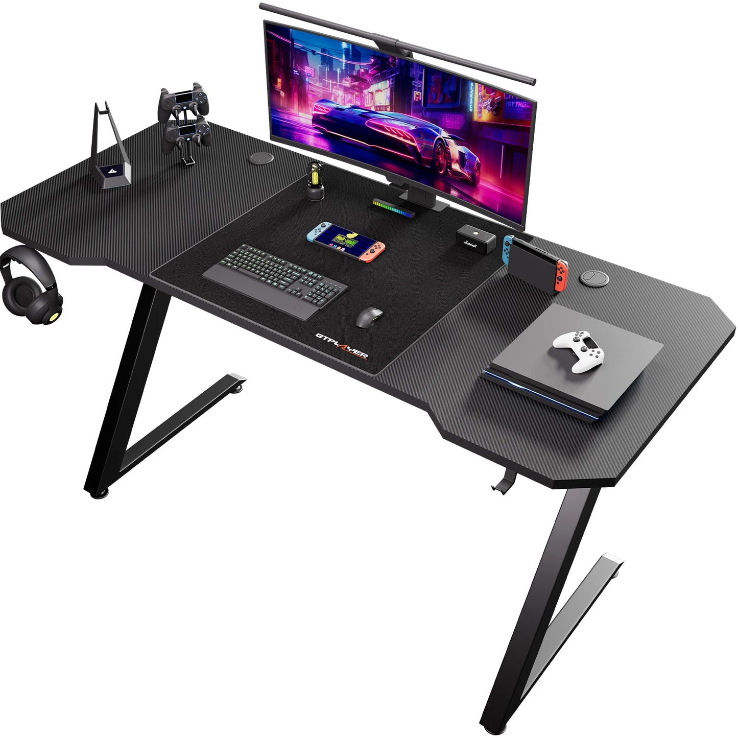 Gaming table 120x60cm with Carbon Fiber Surface/LED/Socket