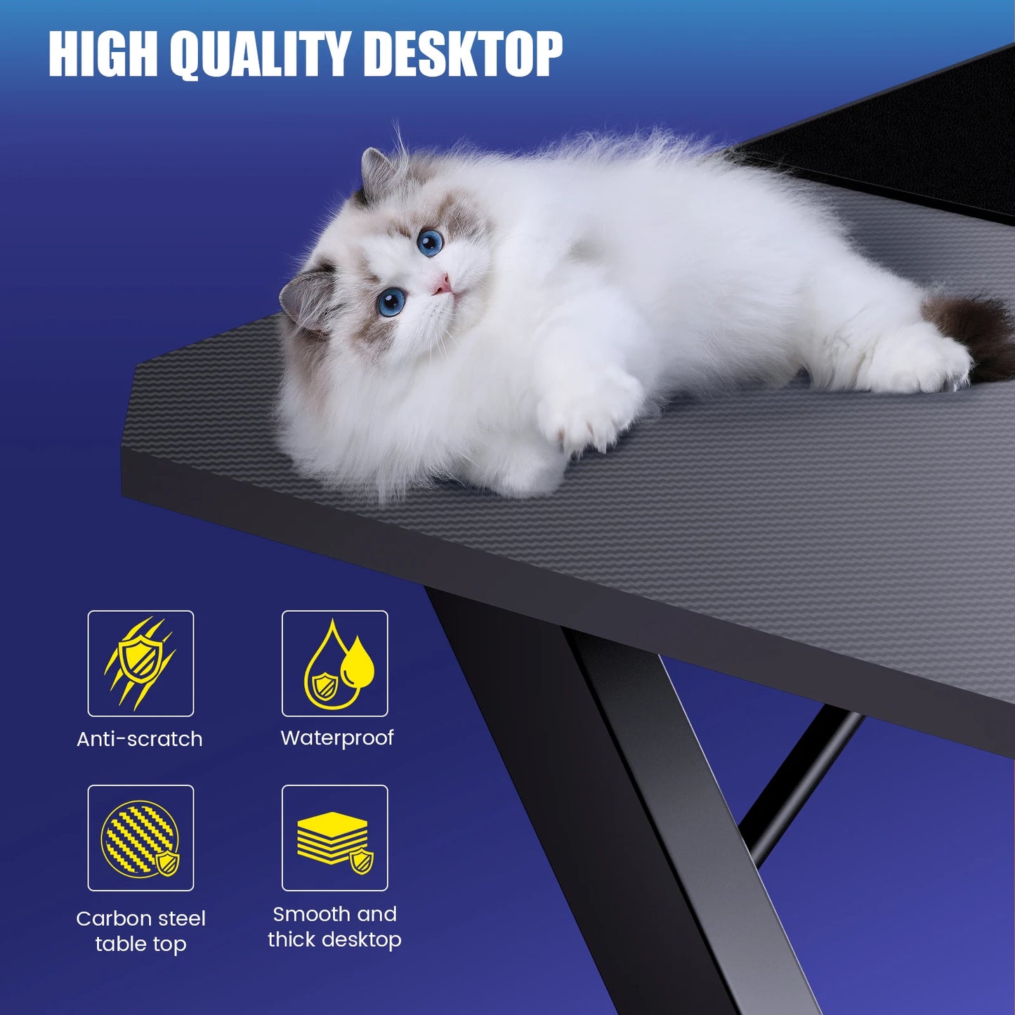 Gaming table 120x60cm with Carbon Fiber Surface/LED/Socket