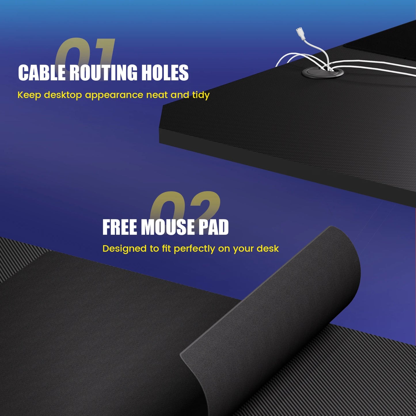 Gaming table 120x60cm with Carbon Fiber Surface/LED/Socket