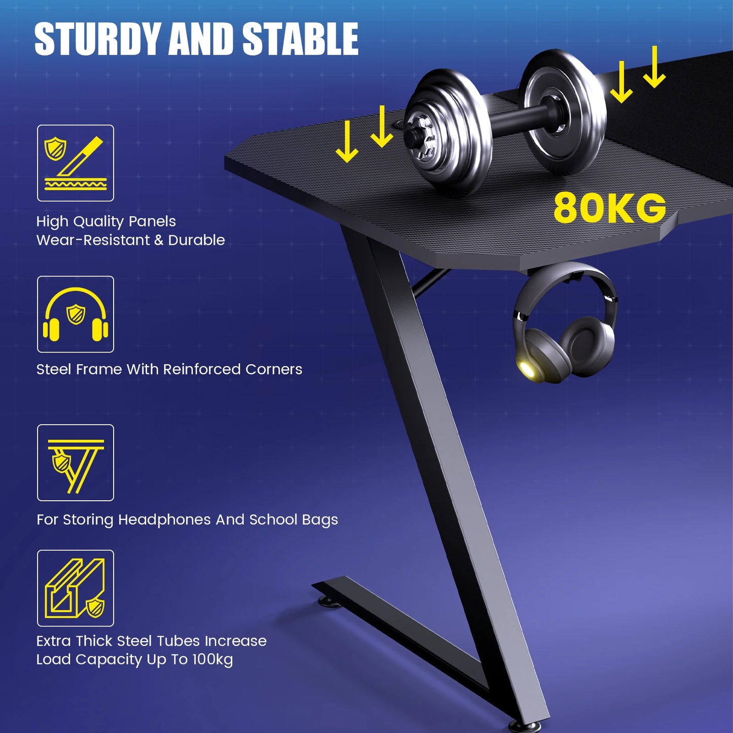Gaming table 120x60cm with Carbon Fiber Surface/LED/Socket