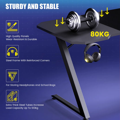 Gaming table 120x60cm with Carbon Fiber Surface/LED/Socket