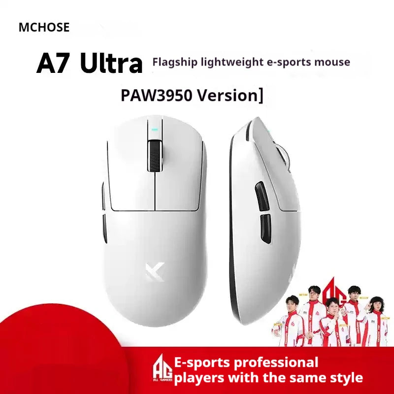 MCHOSE A7 Ultra Lightweight Wireless Bluetooth Mouse for Gaming And Office 3-Mode Professional Electronic Laptop Mouse Paw3395