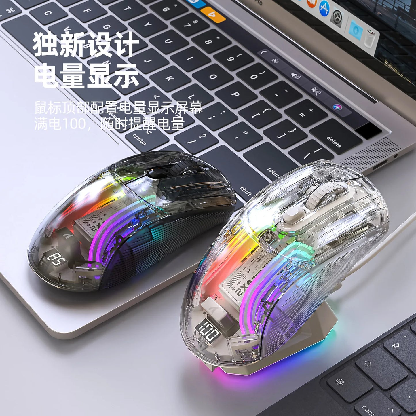 RGB Transparent Wireless Mouse with Magnetic Charging Dock