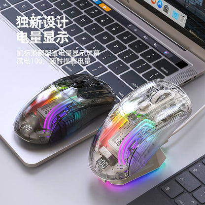 RGB Transparent Wireless Mouse with Magnetic Charging Dock