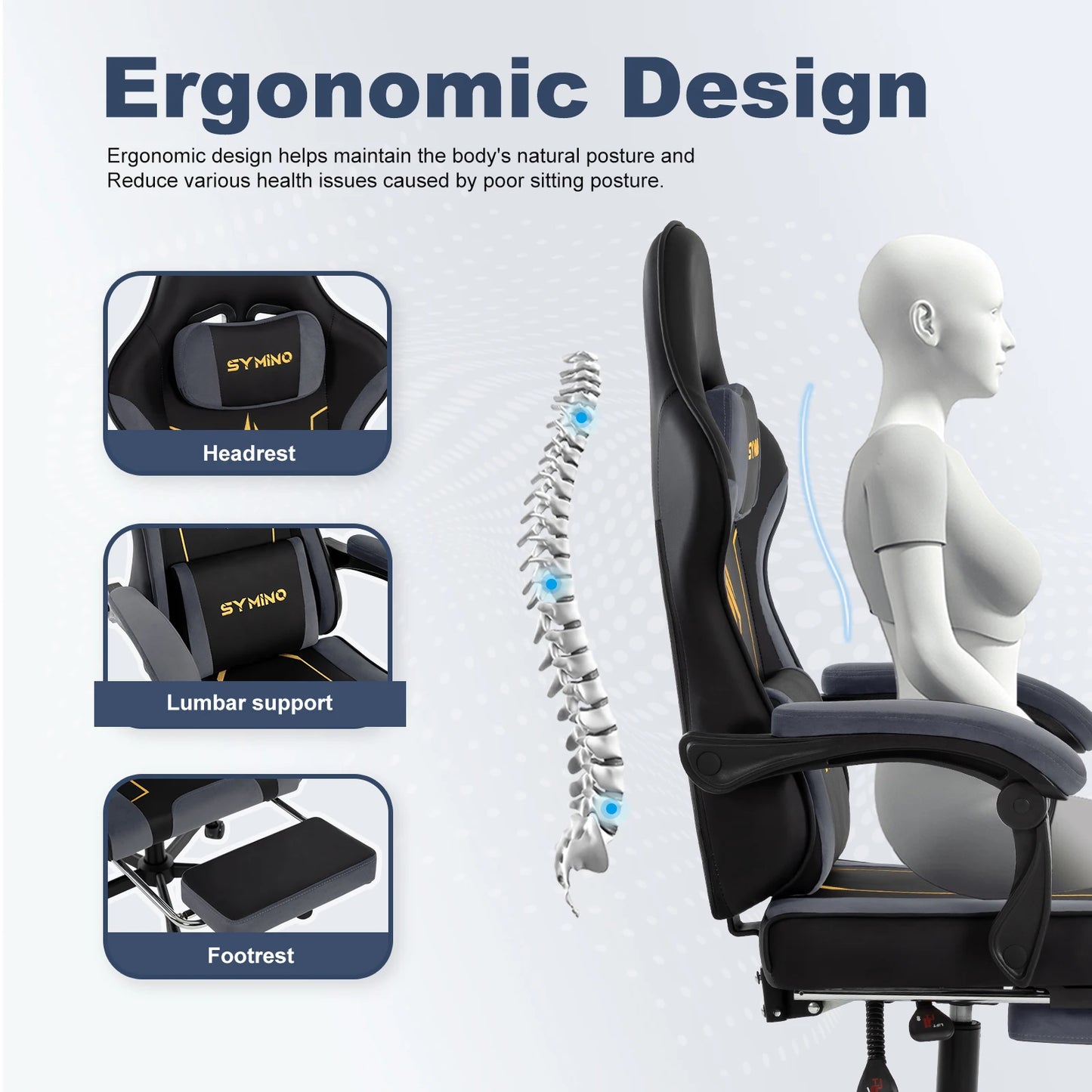 SYMINO Latex Cushion Ergonomic Gaming Chair
