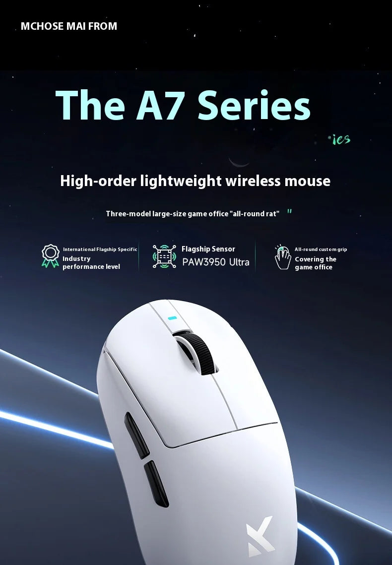 MCHOSE A7 Ultra Lightweight Wireless Bluetooth Mouse for Gaming And Office 3-Mode Professional Electronic Laptop Mouse Paw3395