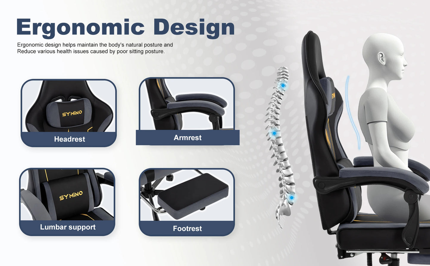 SYMINO Latex Cushion Ergonomic Gaming Chair